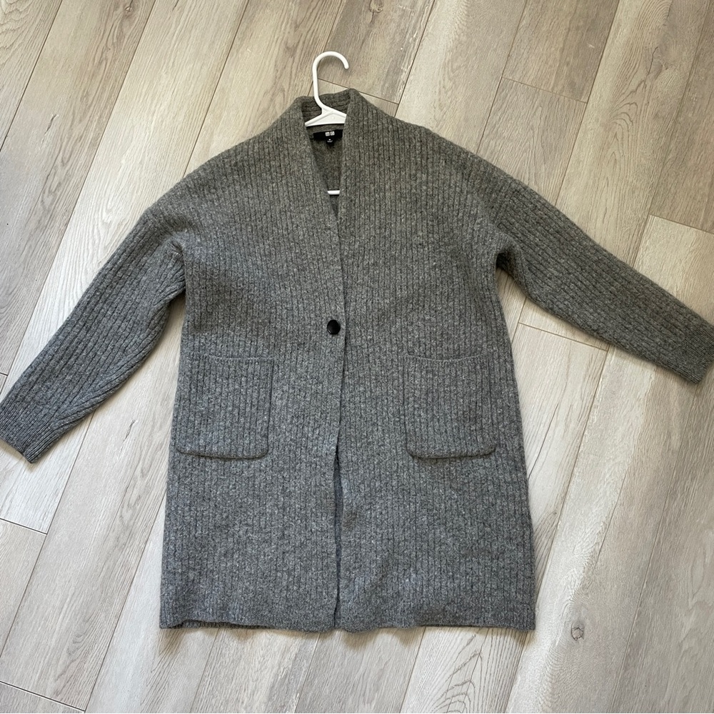 Uniqlo 100% Wool Ribbed Knit Cardigan Gray (Medium) - Picture 1 of 8